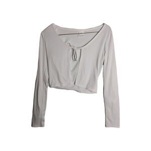 Vivi By Olivia Rae Womans White Long Sleeve Ribbed tie Front Shrug Sweater Small